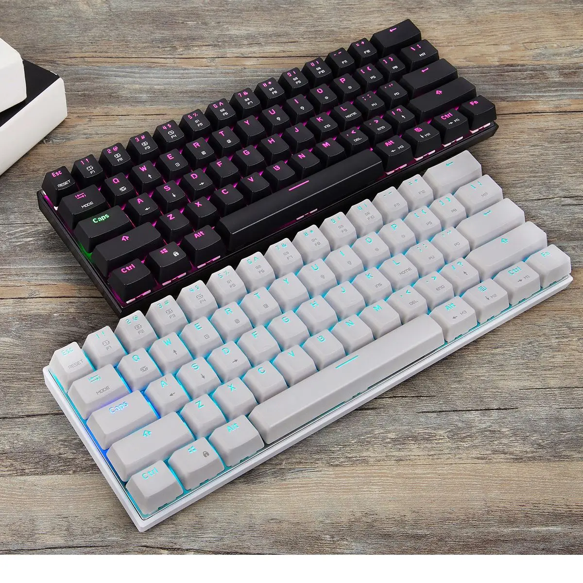 

K62 RGB Gaming Keyboard LED Glowing Backlight Keyboard Mechanical 61 Keys White Wired & Bluetooth Keyboad For PC Computer