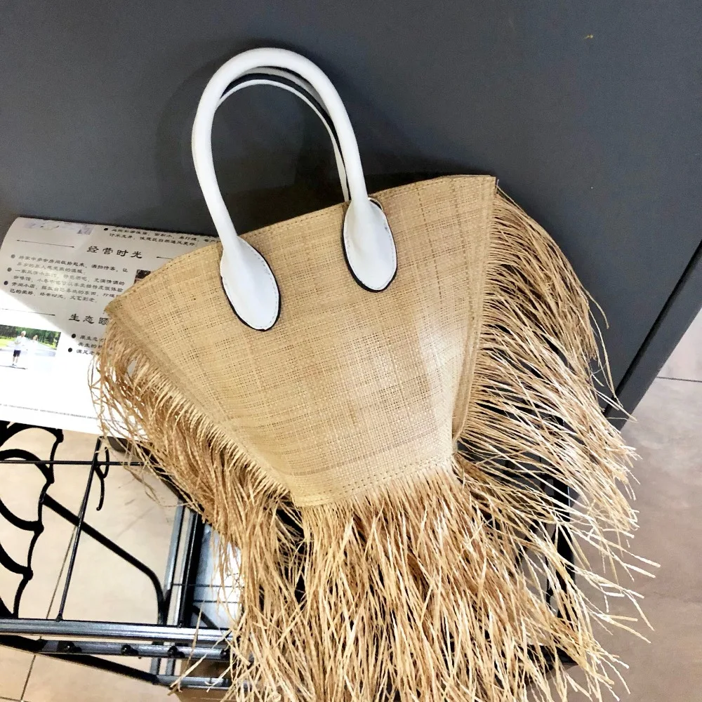 Новинка 2019, модная новая сумка с кисточками, Высококачественная соломенная сумка, женская пляжная тканая сумка с бахромой, Пляжная тканая