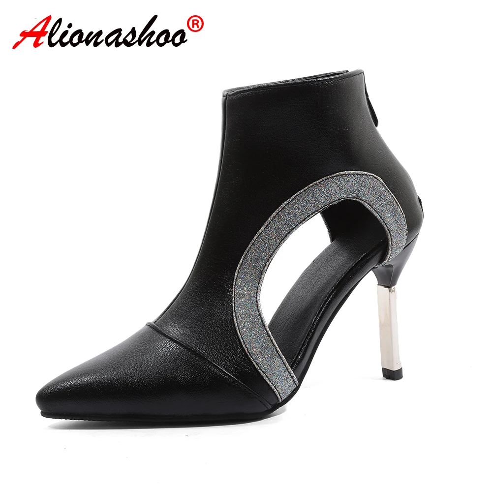 

Women summer boots 2019 New Heels Low Zip Boots Fashion Ankle Boots for Women PU Leather Casual Shoes Fish Boot Female Size 48