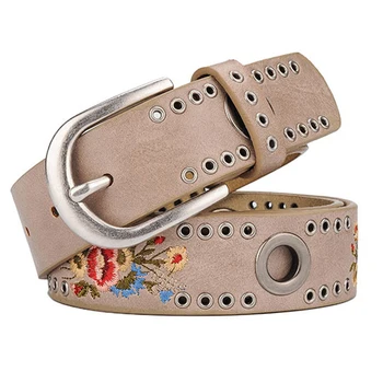 

Fashion new rivet ladies belt wide wild flowers jeans belt for women buckle strap free delivery black color