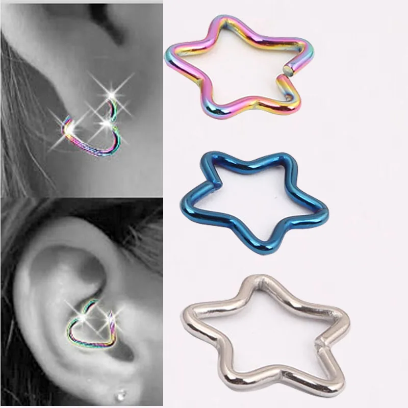 

Surgical Steel Star Shape Daith Piercing Cartilage Rook Tragus Helix Captive Ring16g Hoop Nose Body rings