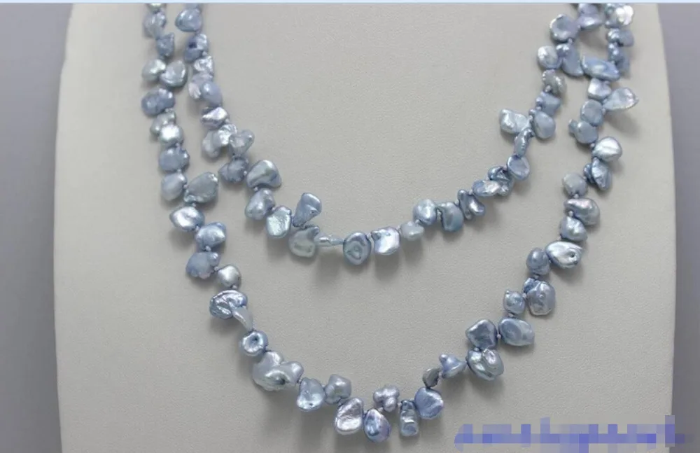 

Free shipping@@@@@ A>Denim Blue keshi reborn pearl long necklace 35INCH 7x9mm no metal "handmade" a