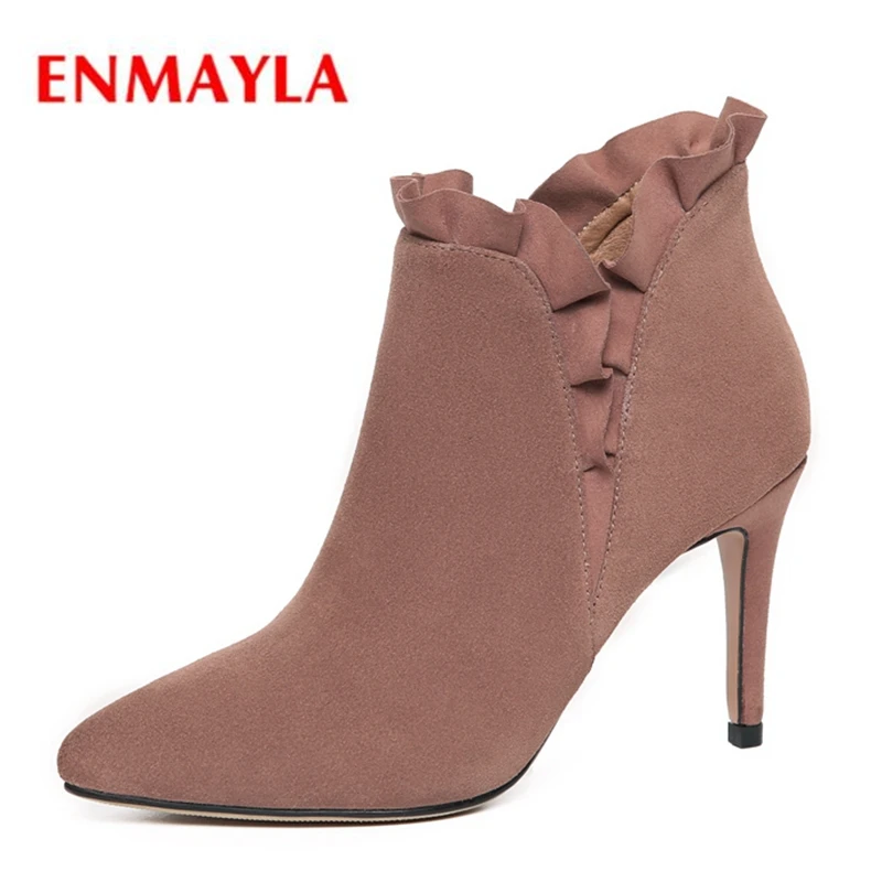 

ENMAYLA Basic Zip Pointed Toe Ankle Botines Mujer 2018 Thin Heels Ankle Boots for Women Zapatos De Mujer Size 34-43 ZYL1493