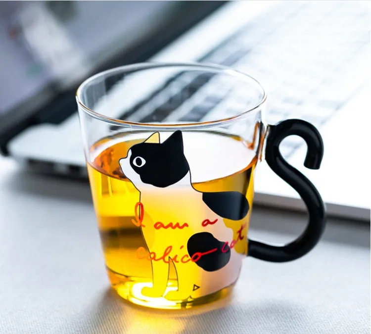 Justdolife 8,5 унций Милая креативная кружка для кофе с котом и молоком, стеклянная кружка для воды, чашка для чая, чашка с рисунком котенка для дома и офиса, чашка для фруктового сока