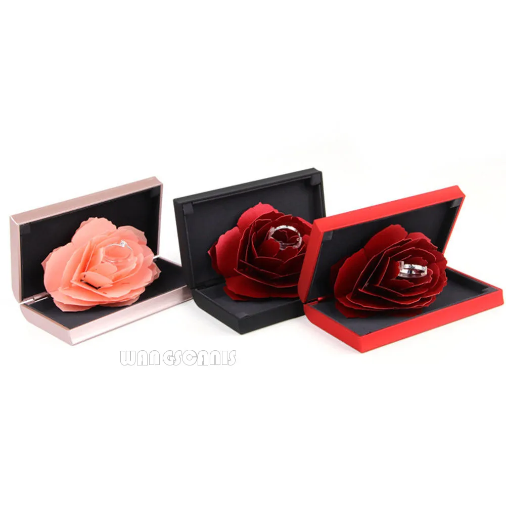 3D Pop Up Rose Ring Box Wedding Engagement Jewelry Storage Holder Case Bump