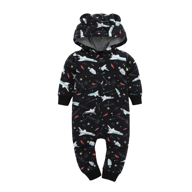 Koop Herfst Winter Pasgeboren Baby Baby Kleding Fleece Jumpsuit Jongens Romper Hooded Jumpsuit Bear Onesie Baby baby winter kleding