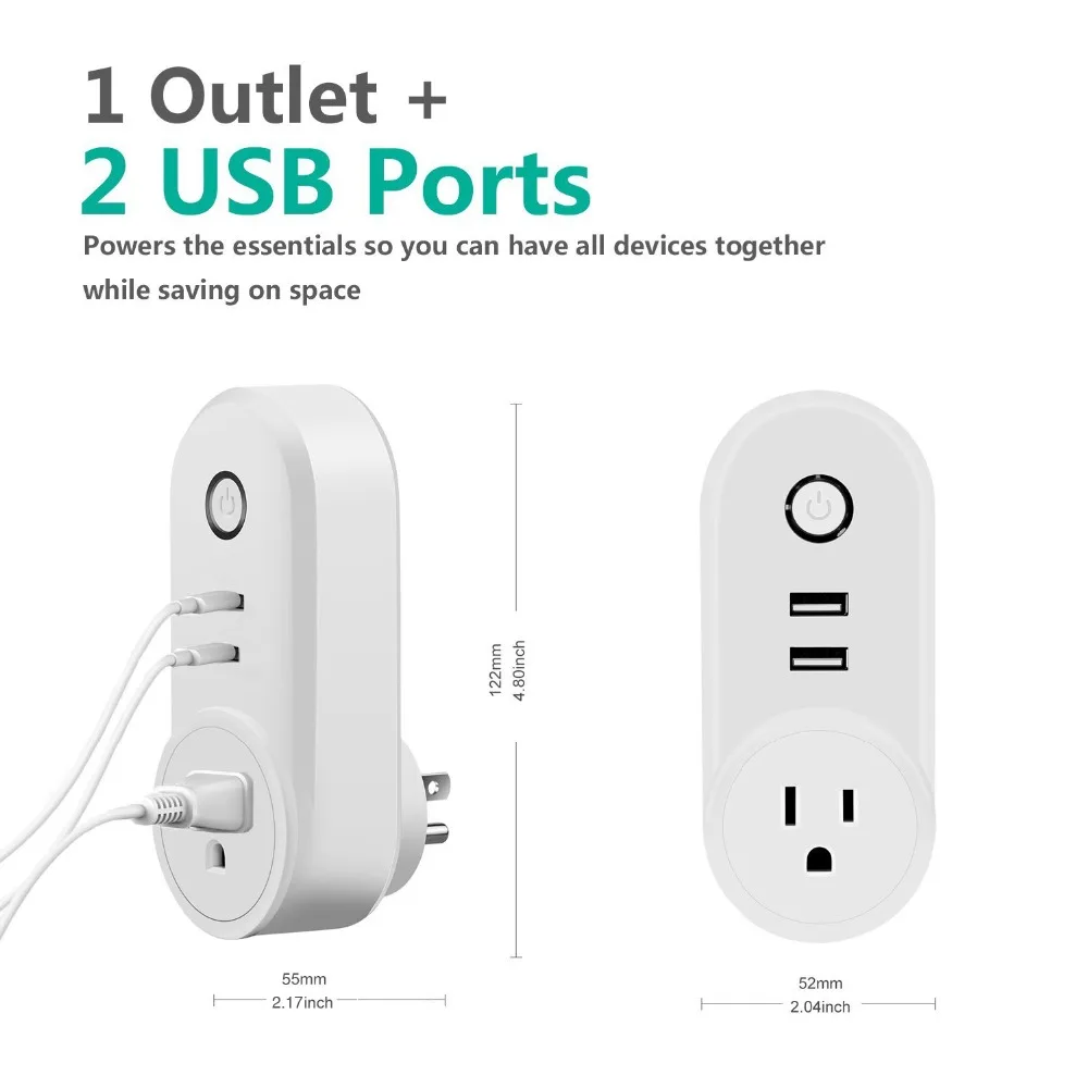 

Letine WIFI Remote Control Timing Function Dual USB Outlets Voice Control For Google Home Alexa