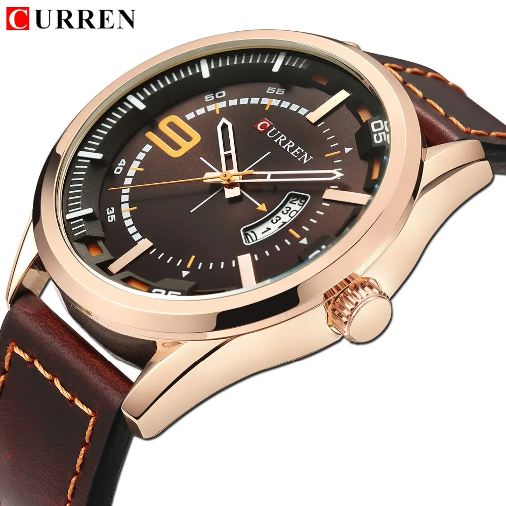 Для мужчин модные уличные спортивные часы Curren Водонепроницаемый кожаный ремешок аналоговые кварцевые наручные часы мужской Бизнес часы