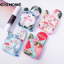 1 пара Прихватки с рисунком фламинго, прихватки для микроволновой печи, прихватки для выпечки, хлопковые перчатки для барбекю и прихватка, коврик для кухни, принадлежности