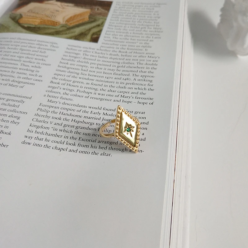 GHIDBK подлинное серебро 925 пробы ромб двухслойные кольца для женщин ювелирные изделия золотого цвета несколько колец винтажный Открытый круг кольца