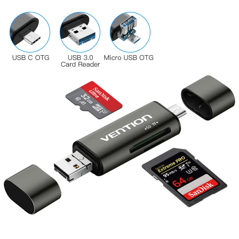 Vention Micro SD кард-ридер адаптер type C Micro USB SD карта памяти адаптер для MacBook ноутбука USB 3,0 SD/TF OTG кард-ридер