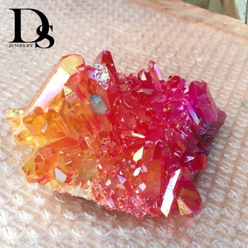 

Red & lemon Aura Quartz Crystal Bismuth Titanium Silicon Cluster Reiki Healing Lemurian Seed Charm Minerals Specimen Home Decora