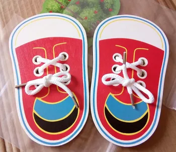 

Wooden flat rope shoes children practice laces toddler baby early education educational toys