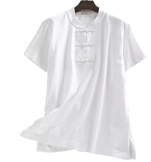 

unisex Summer cotton short sleeve tang suit kung fu martial arts shirts tai chi lay meditation uniforms yellow/gray/rose/blue