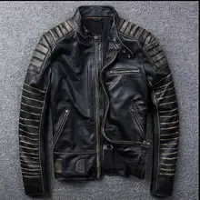 Новая Винтажная брендовая одежда, мужские куртки из коровьей кожи, мужские Байкерские Куртки из натуральной кожи. Мотоциклетные мужские куртки для фитнеса
