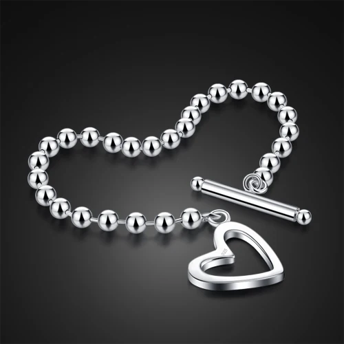 

The new Female decoration silver bracelet cute heart pendant design silver process round beads bracelet girls charm jewelry