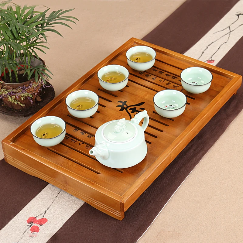 Full set of tea sets of special natural bamboo block tea tray tea cups