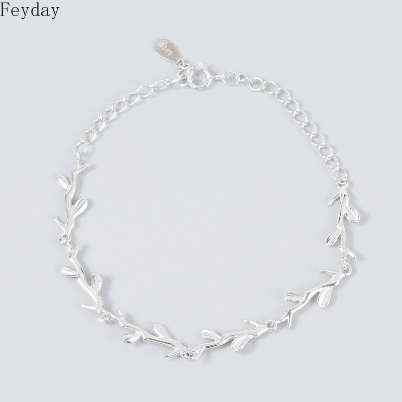 Заявление S925 стерлингового серебра ветка с листьями браслеты для женщин Свадебная вечеринка девушки женщины ювелирные изделия аксессуары Подарки