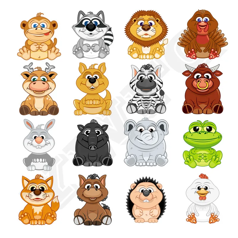 

16pcs/lot Baby Duck lion Iron On Appliques Quality Heat Transfers Badge Washable Stickers Small Animal Patches For Clothing DIY