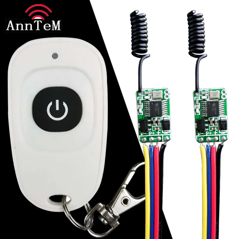 

ANNTEM MICRO RF Wireless Remote Control Switch DC3.5-12V 3.7v 5v 6v 7.4v 7.6v 9v Receiver Transmitter Mini Mos No Sound Learning