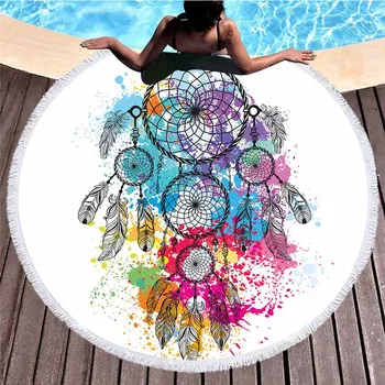 

Lannidaa Bohemian Dreamcatcher Round Beach Towel Prayer Yoga Mat Table Cloth Picnic Blanket Microfiber Travel Sport Bath Towels