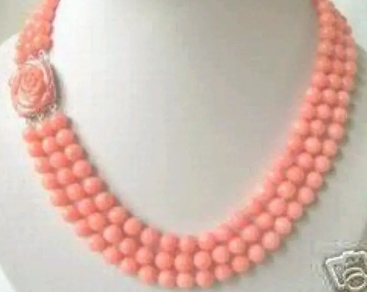 

Hot sale Free Shipping>>Rare 3 rows 7-8mm Pink coral beads necklace