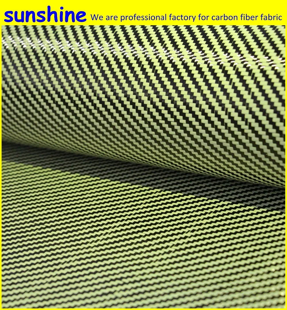 185gsm Colorful Carbon Aramid Fiber Hybrid Fabric 3K 1670Dtex Yellow Aramid Fiber us720