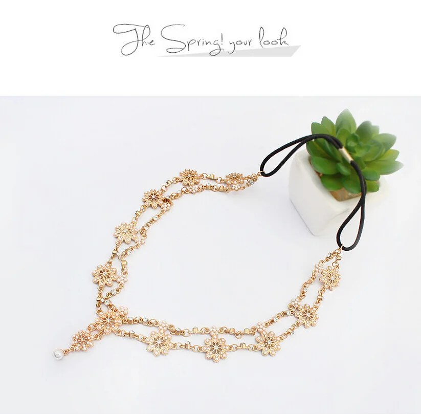 2018 Pearl Tassel Flower Stretch Headband Hair Band Wedding Accessories Crystal Bridal Hair Accessories Head Chain Hair Jewelry - Image 6