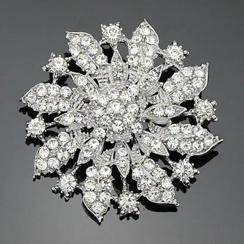 

Popular Vintage Women Wedding High-grade Big Flower Brooch Clear Cubic Zircon Crystals Brooch For Party