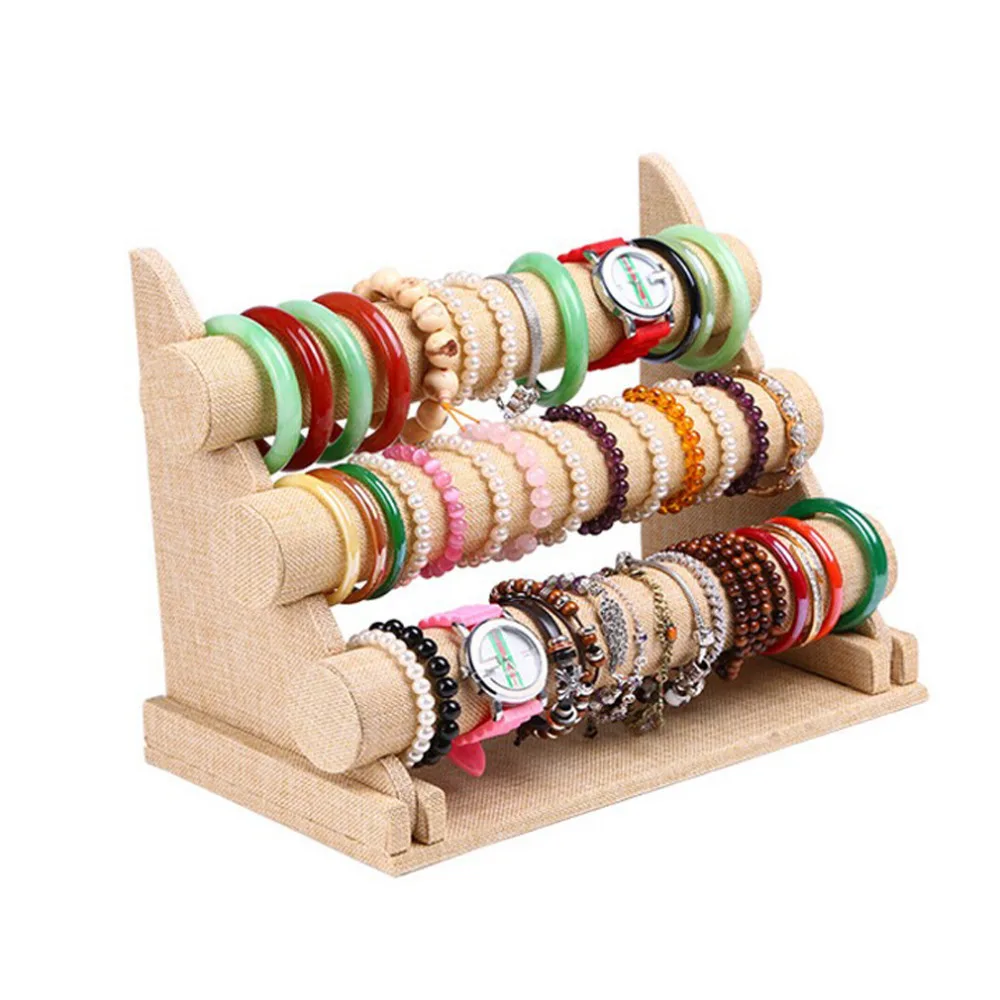 

New and Fashion 3 Tier Yellow color Bracelet Chain Watch T-Bar Rack Jewelry Organizer Hard Display Stand Holder