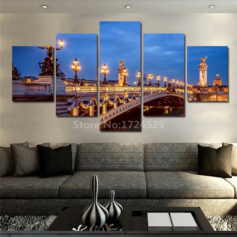 

2017 Hot Sale New 5 Pieces Modular Picture Scenic Bridge Modern Home Wall Decor Painting Canvas Art For Living Room Unframed