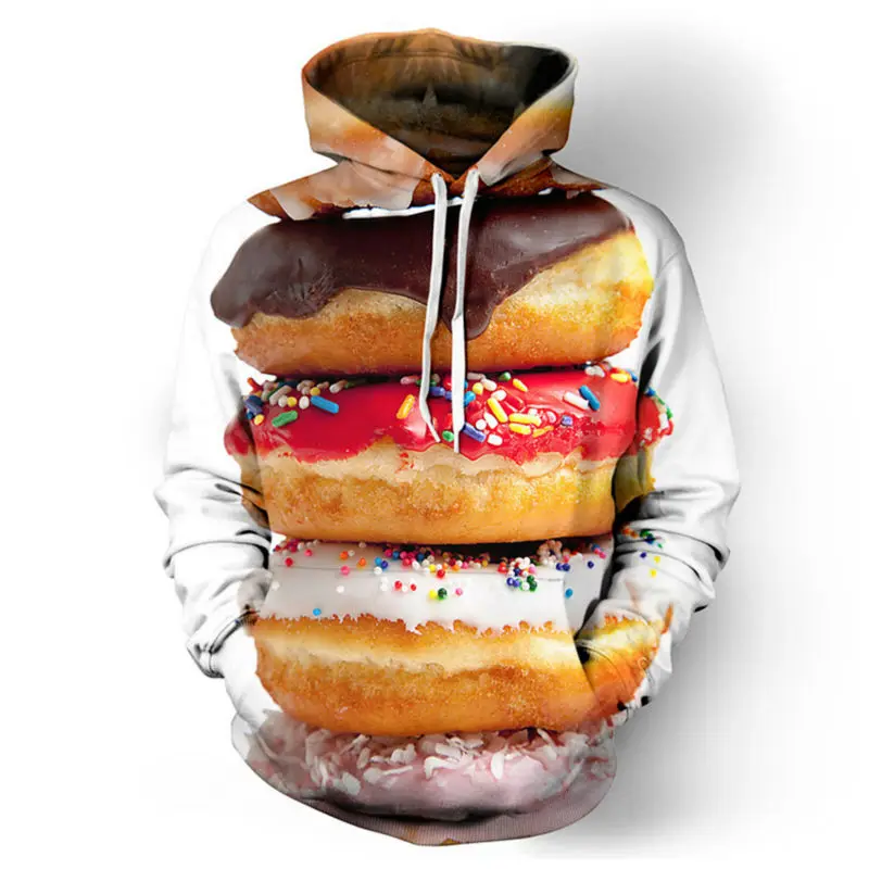 

Hot Selling Good 3D Printed Doughnuts Casual Pullover Broadcloth Made With Food Pattern Harajuku Autumn Winter Unisex Hoodies