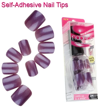 

12Sets Full Cover Lavender Self-Adhesive Fake Nail Polish Tip Light Purple Glued Colorful False Nails French Manicure RCP-08
