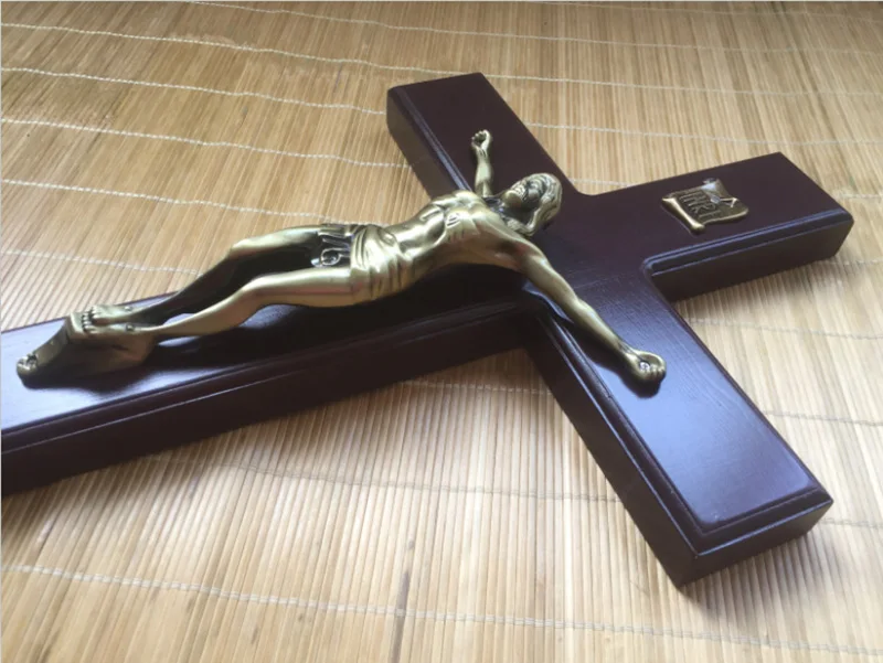 Католическое Распятие Sapele из твердой древесины распятие украшения Иисуса Крест ремесла ягненка Божия фигура Iesus деревянный