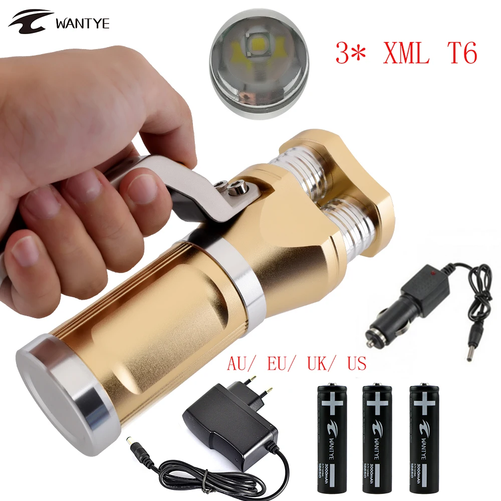 

10000LM Powerful Rechargerable LED Flashlight Torch 3x XML T6 Outdoor Flash Light 3 Mode LED Torch 18650 For Hunting Lanterna