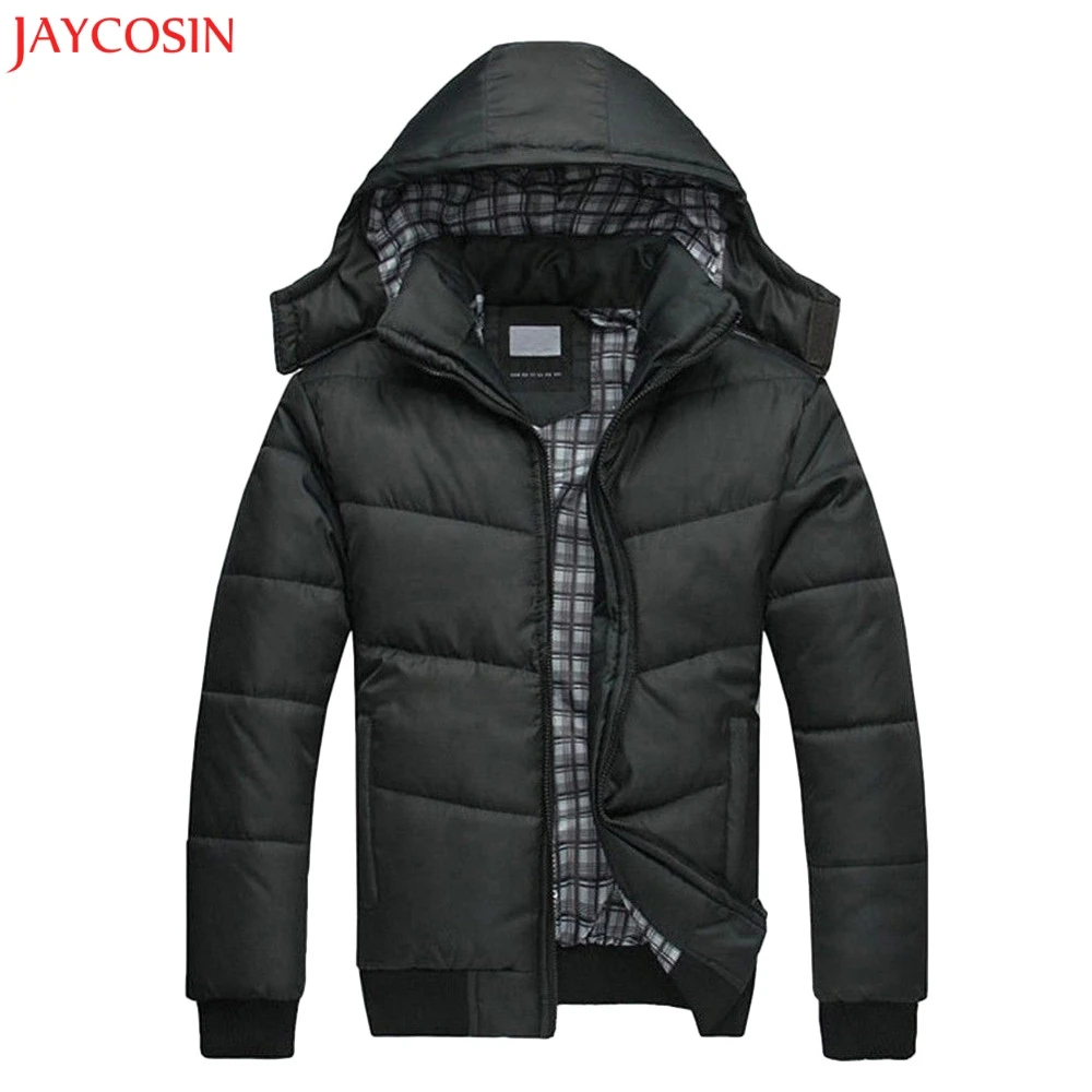 JAYCOSIN 1 PC Men Coat Men's Black Autumn Winter Puffer Jacket Warm Overcoat Outwear Padded Hooded Down Long Sleeve Coat z1122