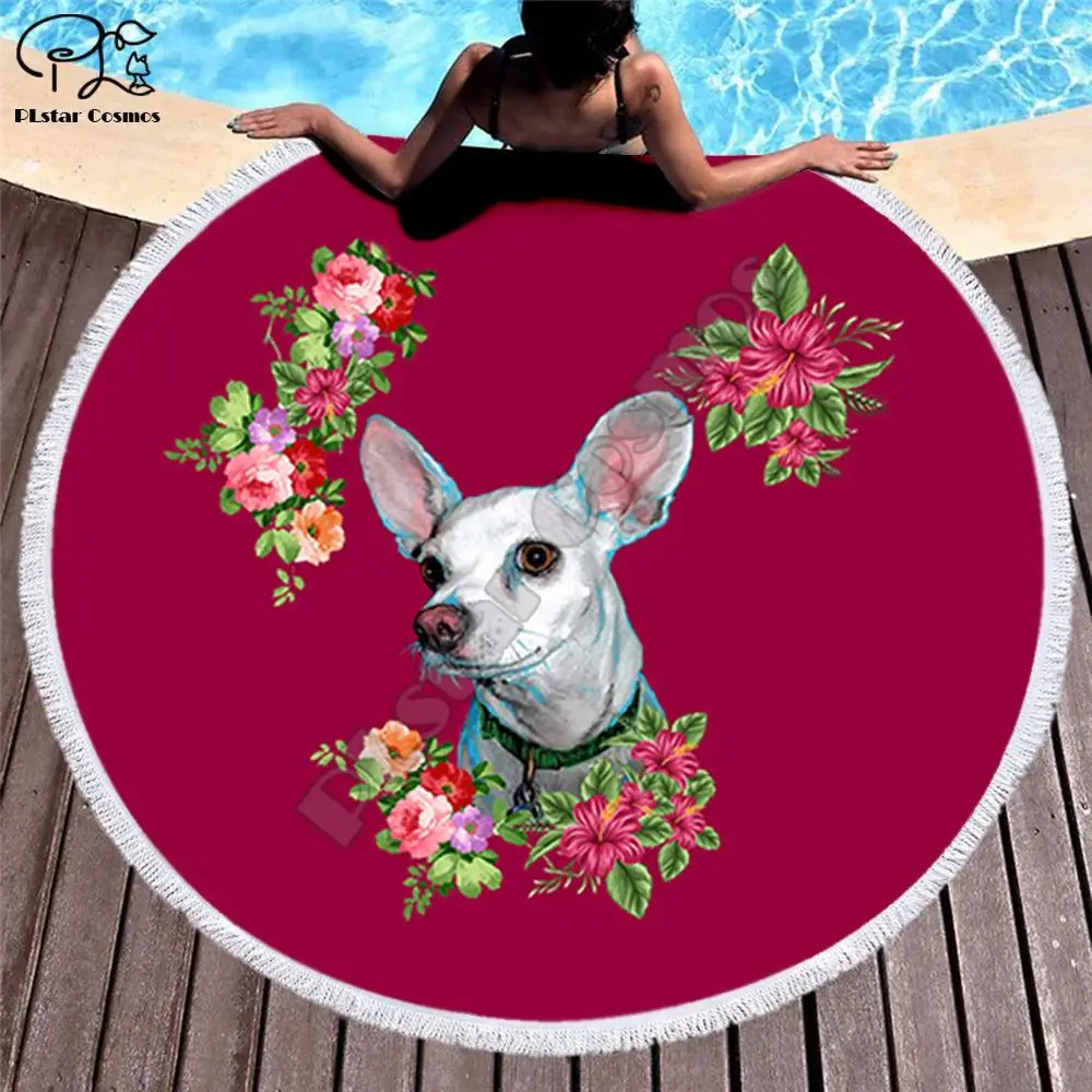 

Pet dog flower puppy funny Painting Women Bath Towel for Beach Thick Round 3d print Fabric Quick Compressed Towel new style-1
