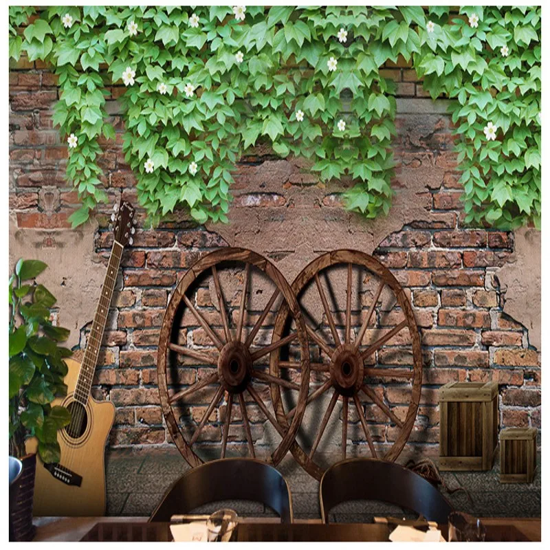 

wallpaper 3d Retro Brick Pattern Green Leaf Mural Living Room Bedroom King Back Wall Wooden Wallpaper Restaurant Bar Wallpaper