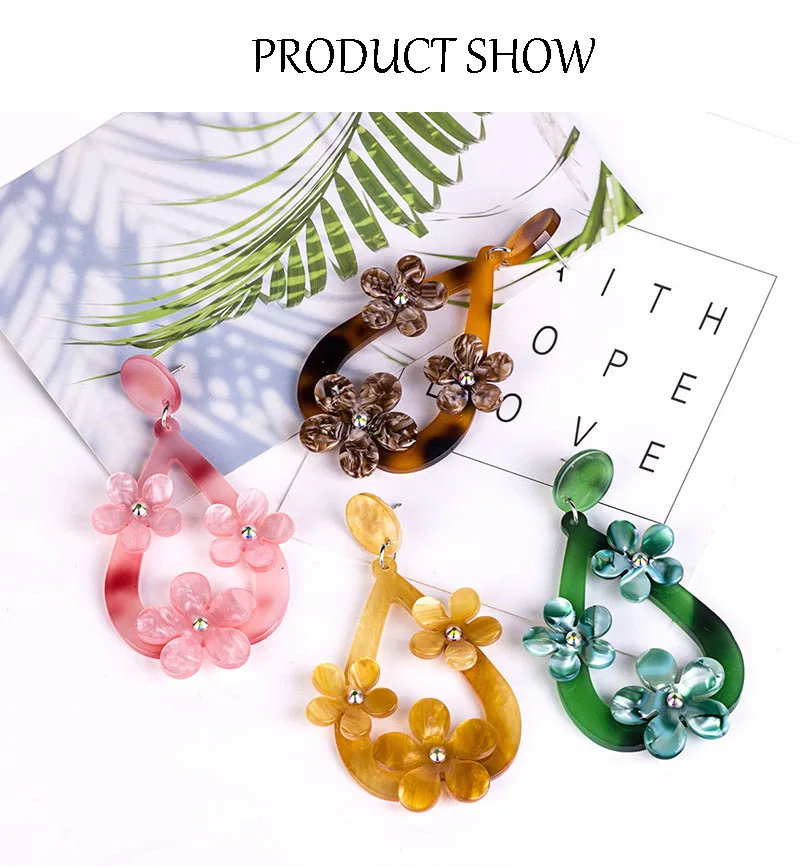 GUANLONG Classic Drop Earrings for Women Acrylic Earrings Female Big Long Dangling Flower Fashion Elegant Resin Earring (3)
