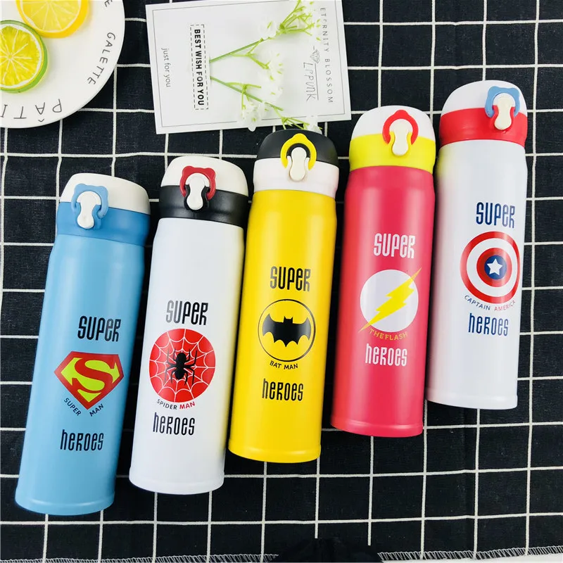 جديد 500 مللي لعبة سوبر بطل قارورة خوائية معزولة الرياضة في الهواء الطلق زجاجة ماء تُرمس الدوري القهوة القدح المنبثقة غطاء حرارية أكواب