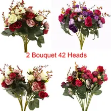 2 букет 42 голов искусственная Роза Шелковый цветочный букет домашний Свадебный декор