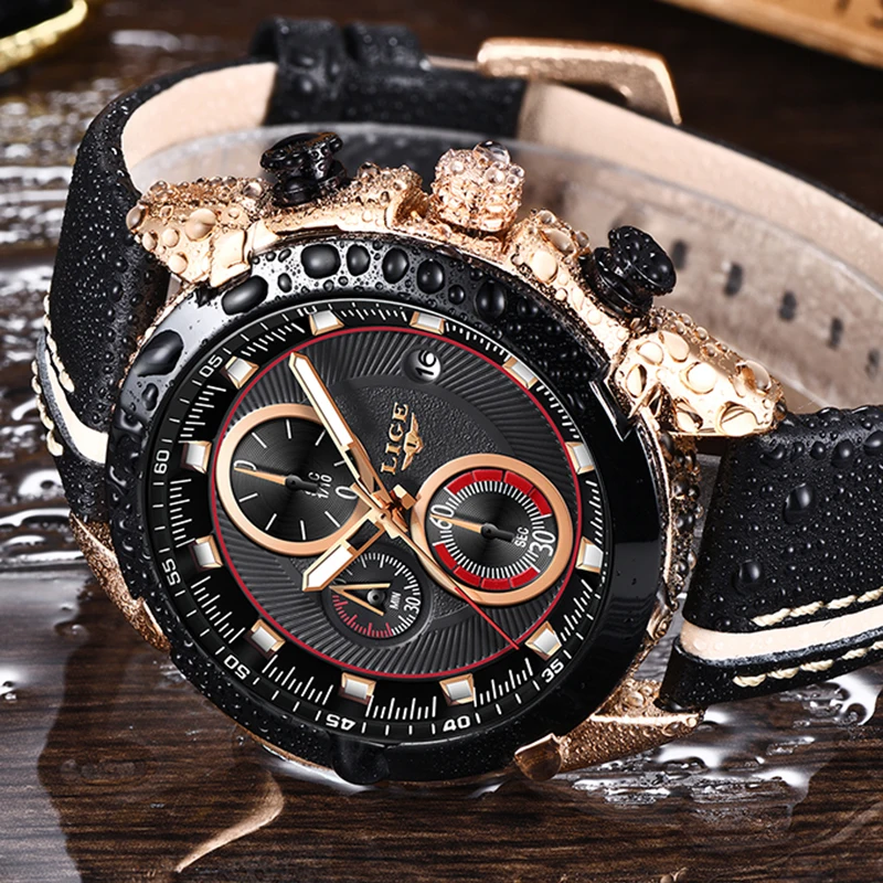 LIGE Mens Watches Top Brand Luxury Mens Sport's Watch For Men Military Waterproof Quartz Clock Male Casual Leather Wristwatch