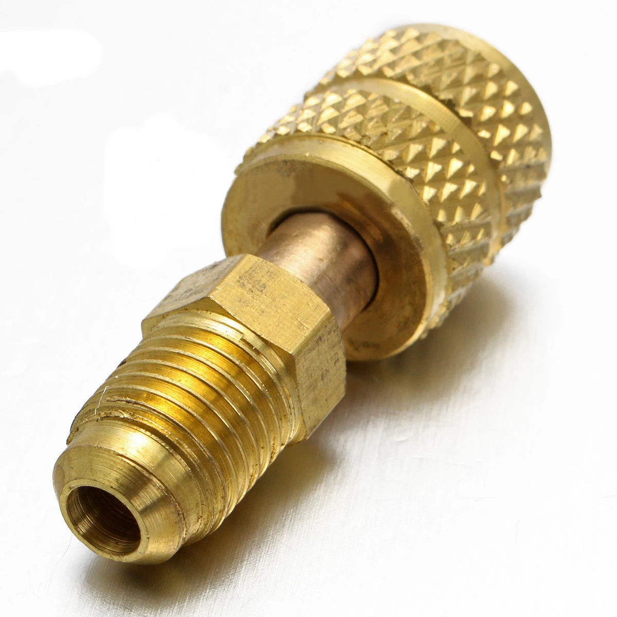 1x Brass Air Conditioners Adapter R410a Connector Adapter 1/4 inch Male to 5/16 inch SAE Female Charging Hose to Vacuum Pump