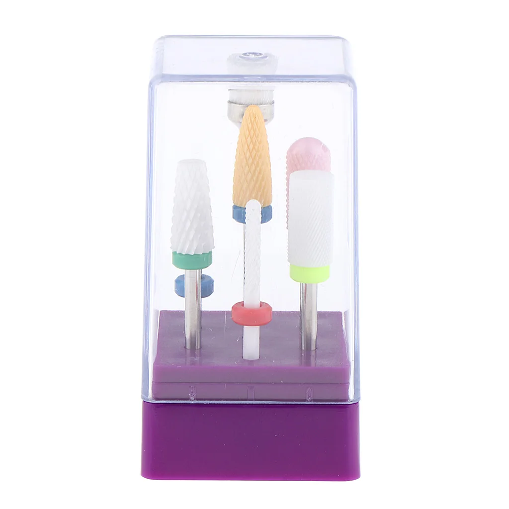 7x Ceramic Nail Drill Bits Polishing Grinding Head with Brush Set for Electric Nail Machine 3/32''