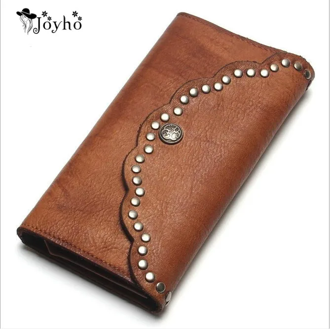 

JOYHO Brush Color Clutch Anchor Nail Genuine Leather Women Wallets Purse Long Design High Capacity Cell Phone Pocket Coin Purse