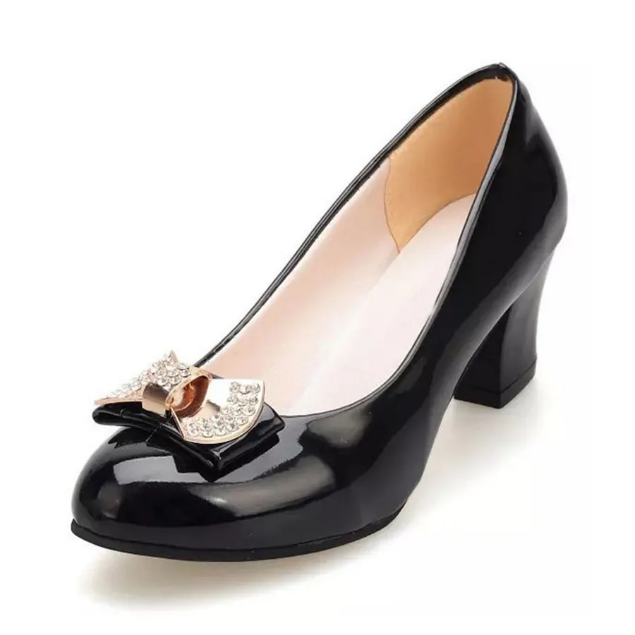 VTOTA/модные туфли-лодочки Женская обувь милые туфли с бантом женские вечерние туфли-лодочки на высоком каблуке весенне-летняя обувь для офиса женские туфли-лодочки LS - Цвет: Черный