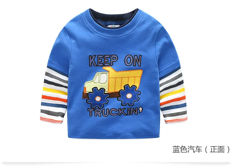 2018 Spring Autumn For 2-9 10 Years Children Cotton Striped Patchwork Cartoon Car Bus Truck Baby Kids Boys Long Sleeve T Shirts (33)