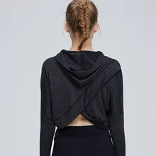 Женский спортивный пуловер для йоги с капюшоном, свободное Фитнес-тренировка, спортивная верхняя часть спортивного костюма, распродажа C55K