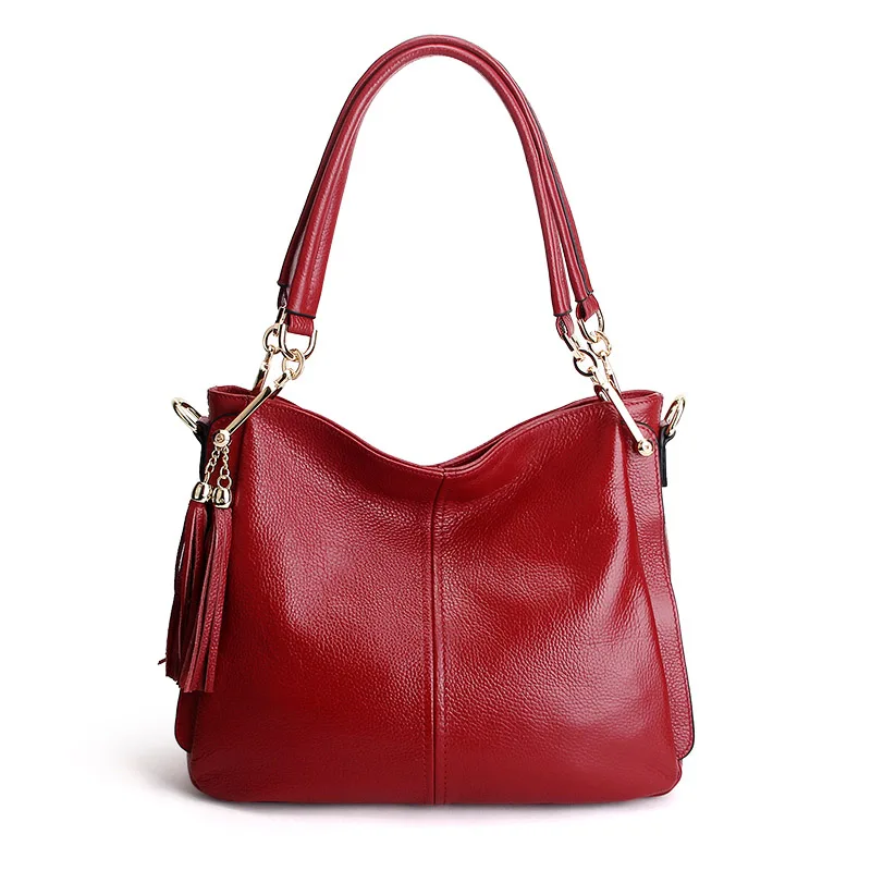 ZENCY натуральная коровья кожа женская сумка с кисточками через плечо с длинным ремешком сумка через плечо белая сумка для бляшек - Цвет: Dark Red