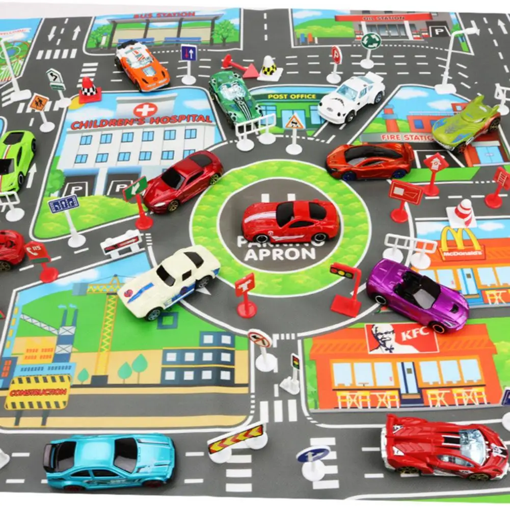 

83*58CM Kids Children Car Toy City Parking Lot Roadmap Map English Version City Parking Map